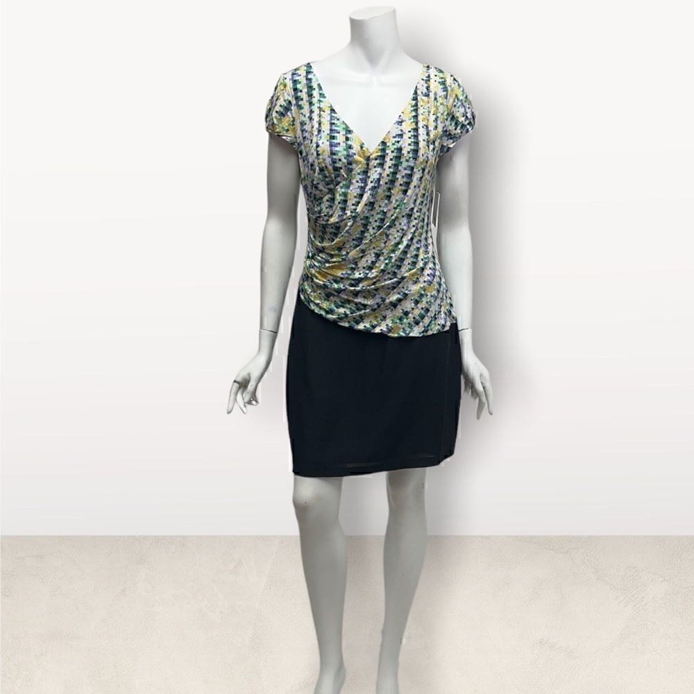 Andrew Marc Green Mosaic Ruched V-Neck Sheath Dress MC3A3601 Mens 10‎
